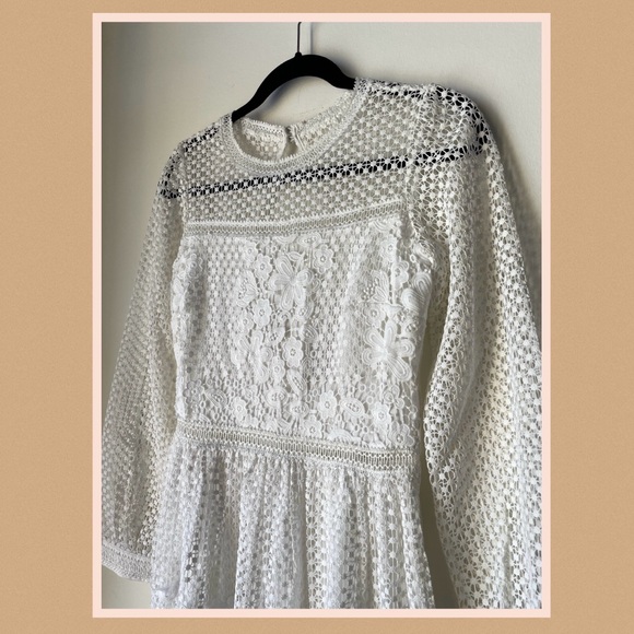 BHLDN NWOT Eyelet Lace Dress Edina Anthropologie 6 White Sheer Midi Tea Length - Picture 11 of 13